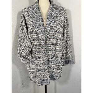 Splendid Black White Jacket Woven Boucle Kimono Wrap Open Cardi Large